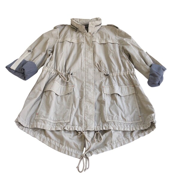 Levi’s lightweight fishtail anorak jacket hidden hood womens size L gray utility - Picture 4 of 12